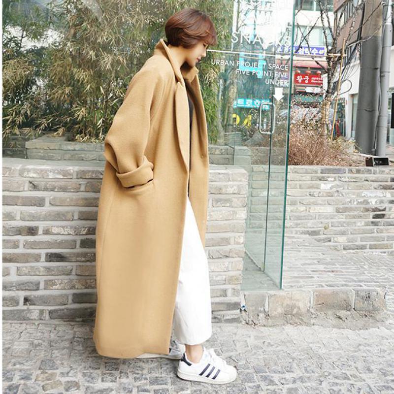 GetSpring Women Wool Coat Thickened Cashmere Overcoat Loose Long Autumn Winter Wool Jacket Women Oversized Coat Woolen Coat 201030