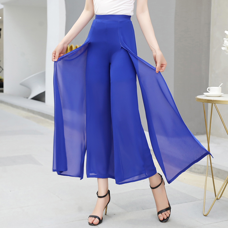 autumn summer long trousers women solid wide leg pants two piece set plus size mesh loose casual high waist pantaloni donna T200606