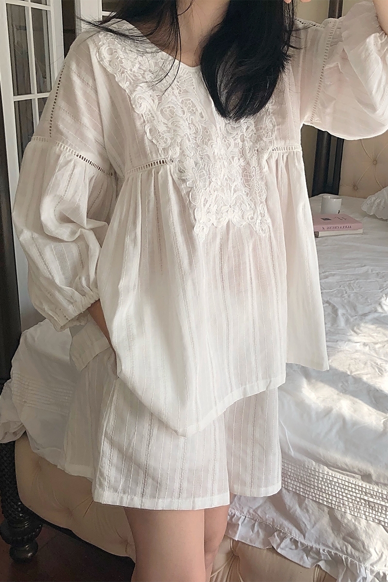 Cute Women's Lolita Princess Pajama Sets Cotton Tops+Shorts.Vintage Lady Girl's Lace Pyjamas set.Victorian Sleepwear Loungewear T200707