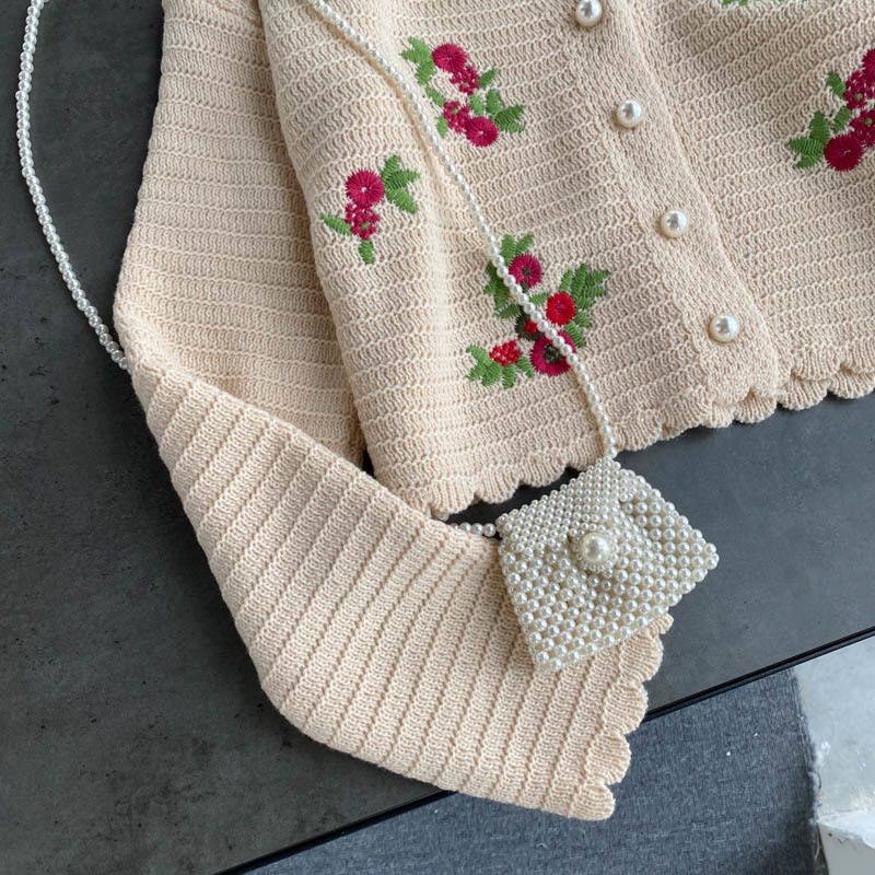 Gagaok Women Knitted Sweet Fashion Sweater Spring Autumn New V-Neck Full Short Embroidery Floral Slim Wild Female Cardigans 201017