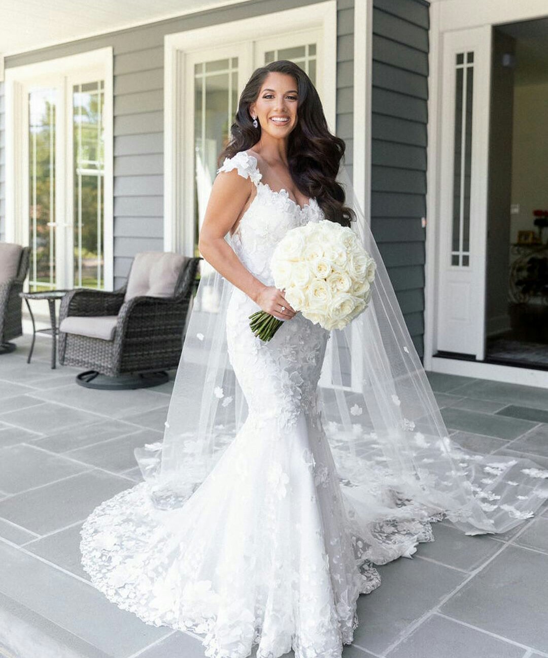 white mermaid wedding dresses plus size lace appliques boho bridal gowns with veil sweep train robes de marie