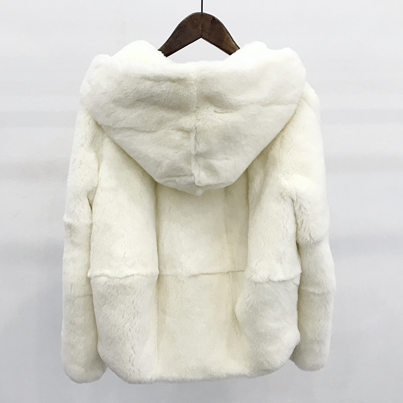 whole skin natural real Rex fur coat clothing women's winter hooded short jacket long-sleeved outerwear coat large size T200319