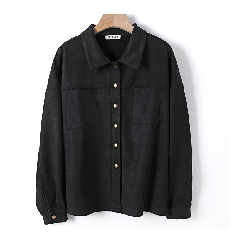 GCAROL Women TurnDown Collar Velvet Jacket Singlebreasted Drop Shoulder Thick Oversized Coat Autumn Winter Overalls 201017