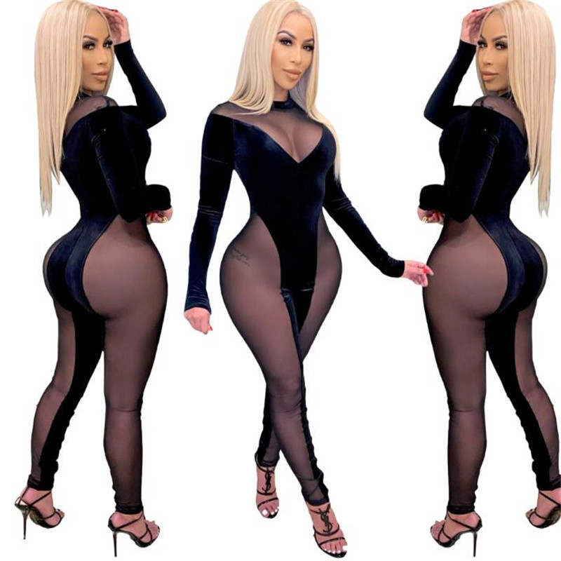 Black Velvet Mesh Patchwork Jumpsuit Rompers Summer Spring New Sexy Women High-neck Long Sleeve Perspective One-pieces Jumpsuit 0S6B, Beige
Black Velvet Mesh Patchwork Jumpsuit Rompers Summer Spring New Sexy Women High-neck Long Sleeve Perspective One-pieces Jumpsuit 0S6B, Beige