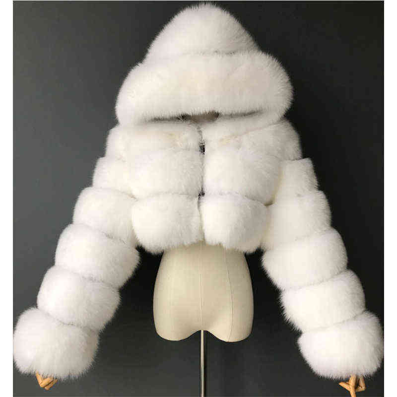 High Quality Furry Cropped Faux Coats and Jackets Women Fluffy Top Coat With Hooded Winter Jacket Manteau Femme 211220 - view 4