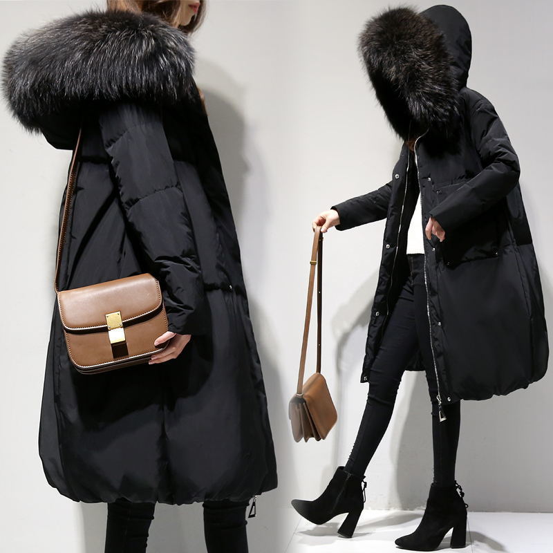 Winter Women Loose Thick Warm Jacket Female Faux Fur Collar Hooded Down Cotton Coat Parkas Outwear 201125