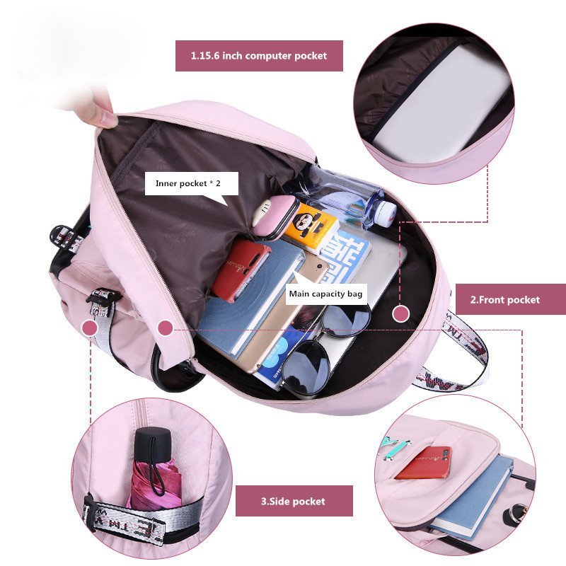 OKKID high school bags for teenage girls large school backpack female travel laptop backpack 15.6 usb charge bag plush ball gift LJ200918