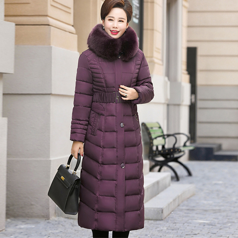 Winter Jacket Women Middle-aged X-Long Plus Size Thick Fur Collar Winter Coat Women Long Parkas Hooded Cotton Outerwear L-5XL 201029