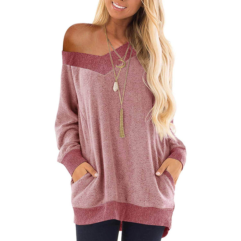 Spot hot 2021 autumn and winter new V-neck pocket sweater long-sleeved pullover sweatshirt casual T-shirt