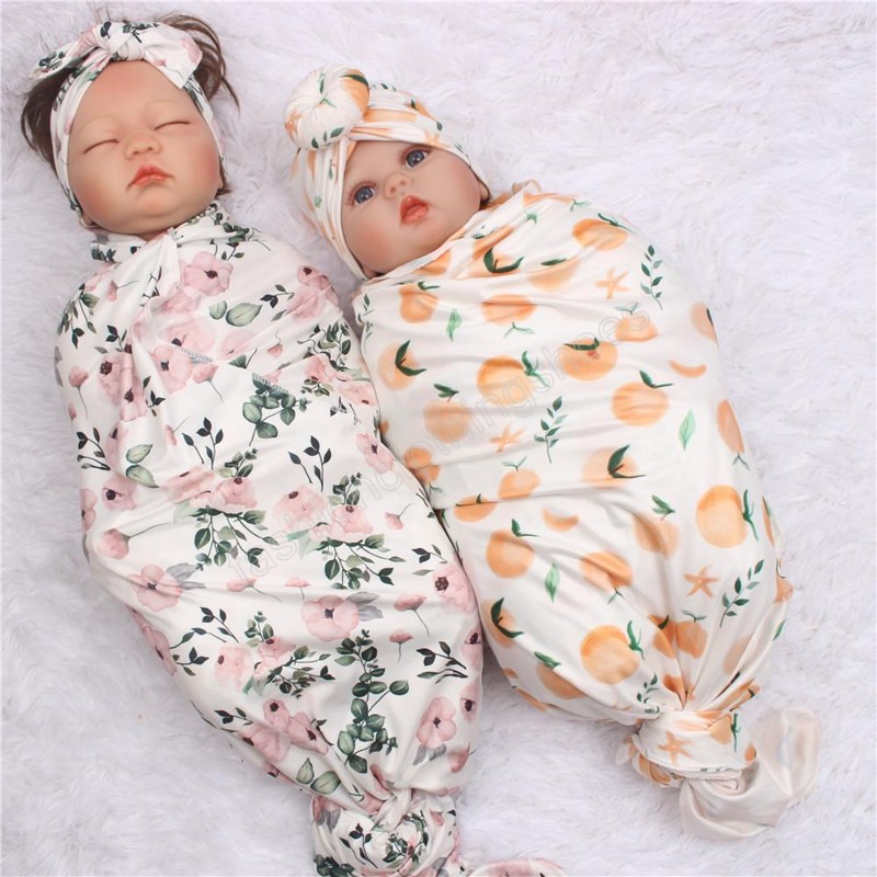Newborn printed Sleeping Bags donut hat headband and blanket three-piece suit baby swaddle wrap towel sets