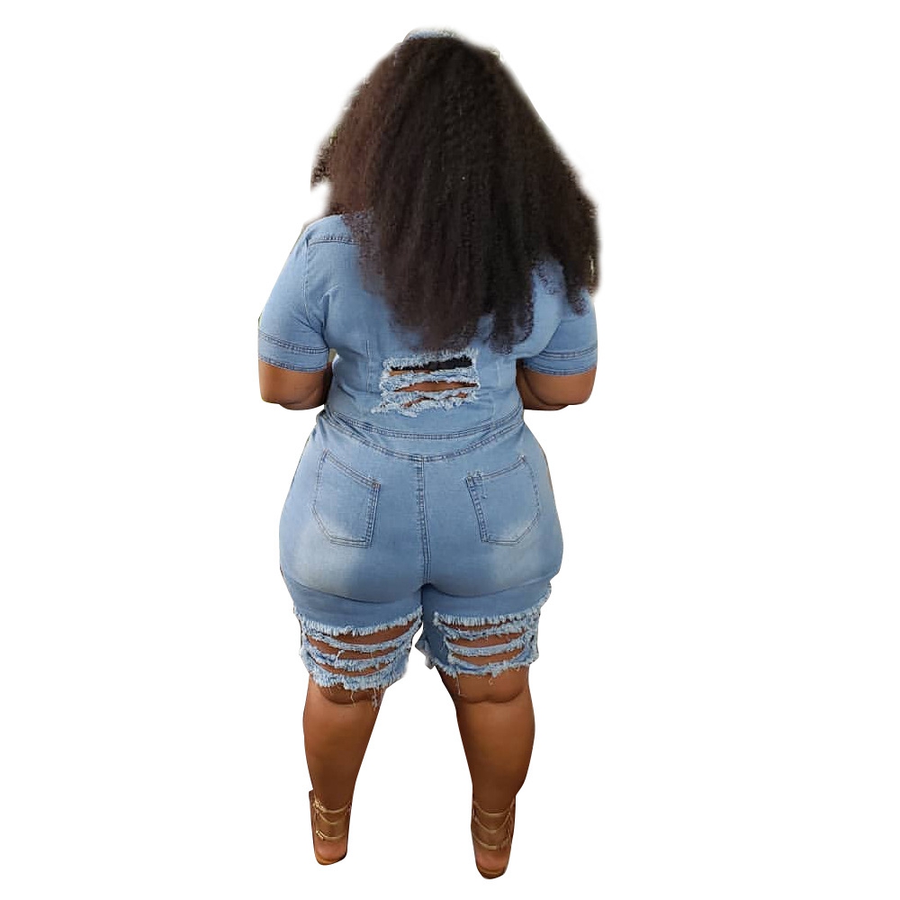 New European and American aunt women's dress slim slimming ripped denim jumpsuit