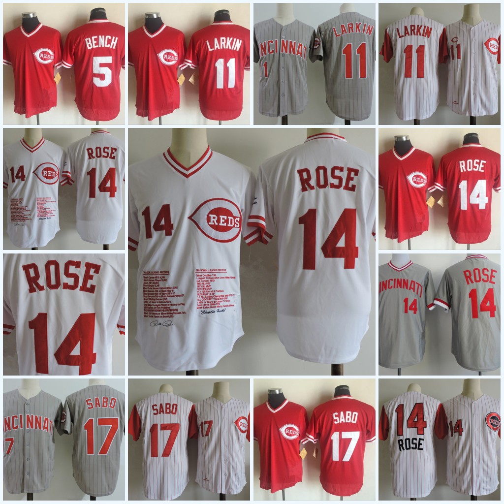 Mens #14 Pete Rose commemorative Jerseys Stitched #5 Johnny Bench #11 Barry Larkin #17 CHRIS SABO Cincinnati Jersey S-3XL
Mens #14 Pete Rose commemorative Jerseys Stitched #5 Johnny Bench #11 Barry Larkin #17 CHRIS SABO Cincinnati Jersey S-3XL