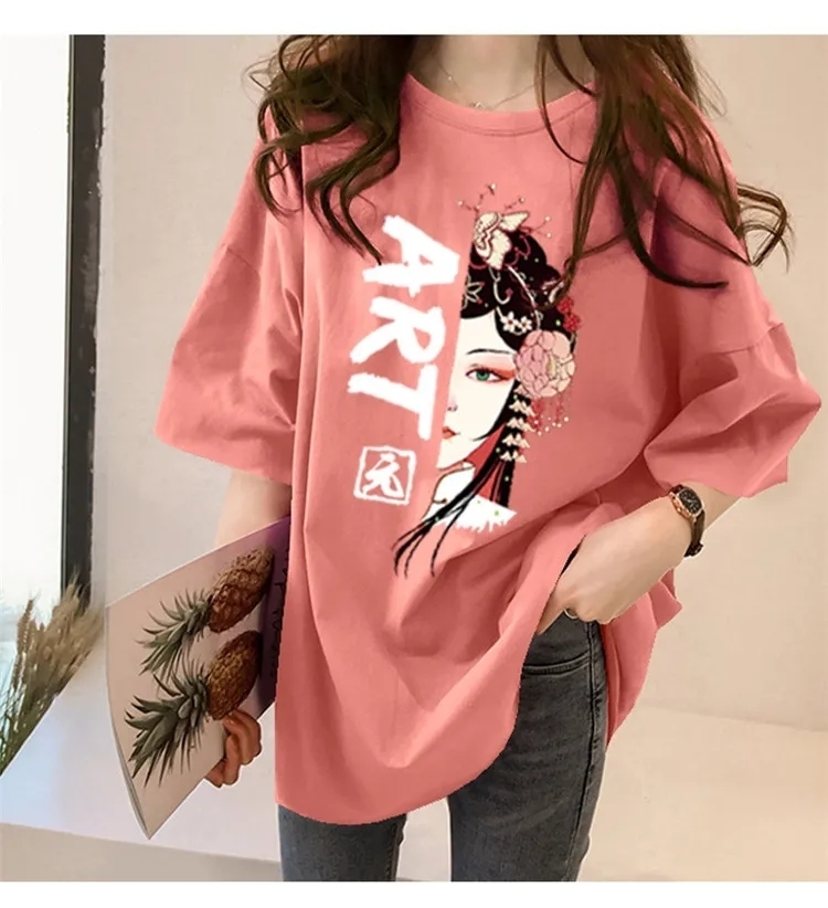 women fashion clothing new women's Top plus size Chinese printed round neck long sleeve T-shirt graphic t shirts 201029