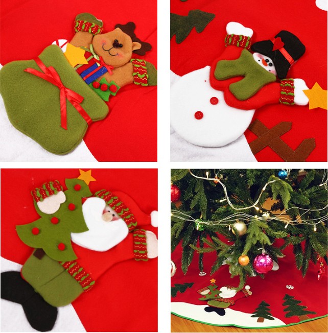 90cm Stitched Santa Christmas Snowflake Skirt Small Red Nov-woven Tree Skirt New Year 2020 Christmas Decoration for Home
