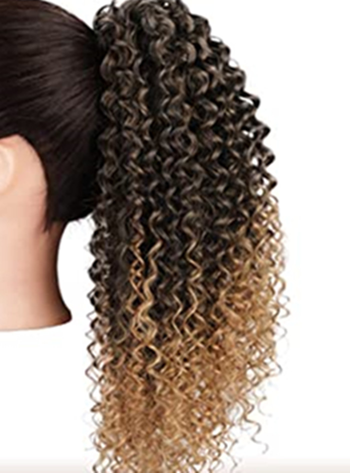 Dark roots ombre blonde Long Afro Kinky Curly Ponytail Extension human Drawstring Corn Wavy Hair Piece For Women ombre 1b/27