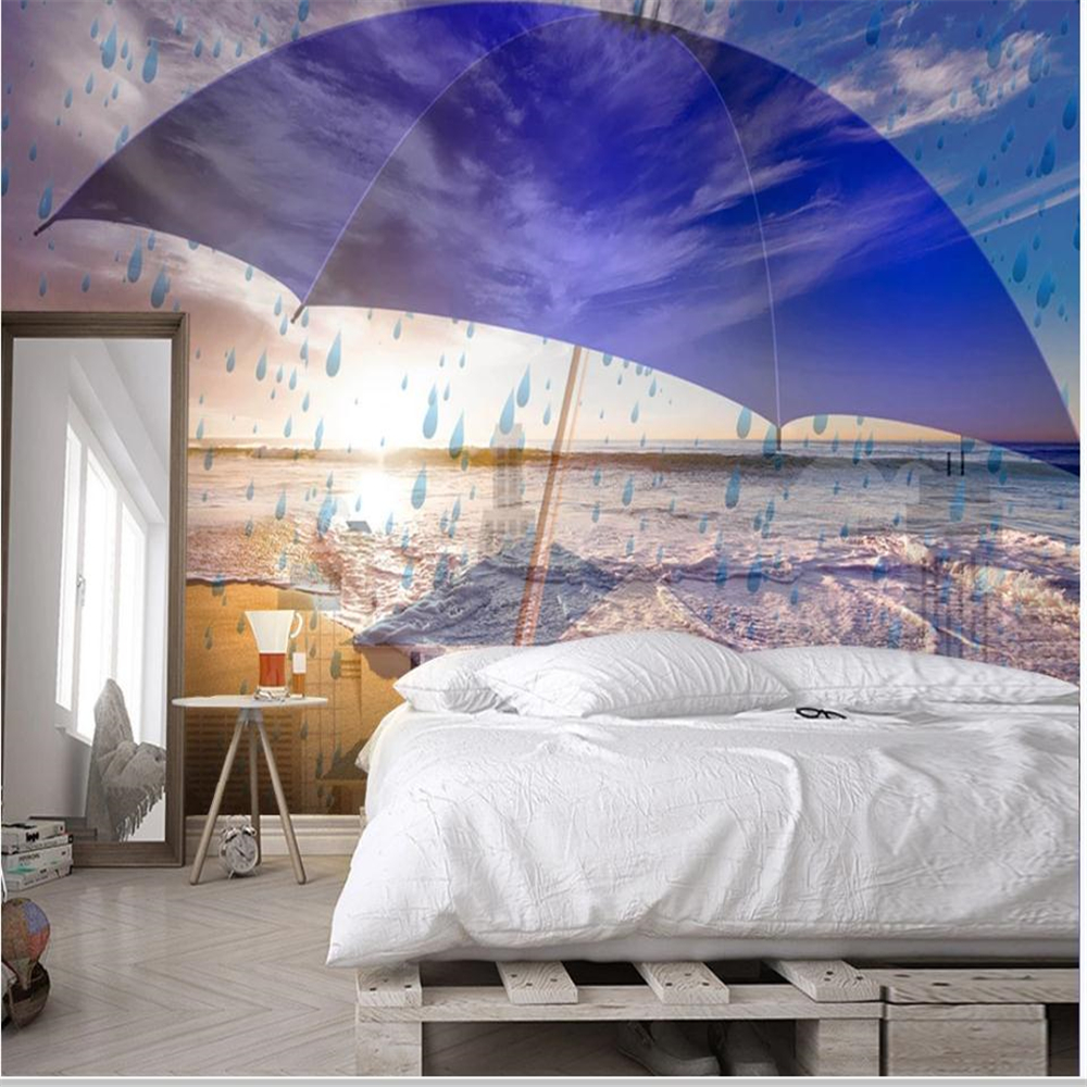 beautiful scenery wallpapers Creative umbrella raindrops beach wallpapers background wall paper 3d stereoscopic wallpaper