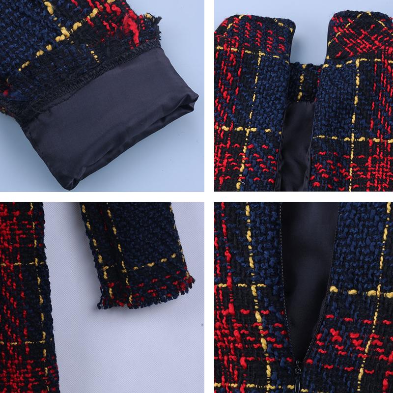 Casual Dresses Tweed Dress For Women Wool Long Sleeve 2021 Autumn Winter Vintage Plaid Ladies Woolen Elegant Female Houndstooth Mini