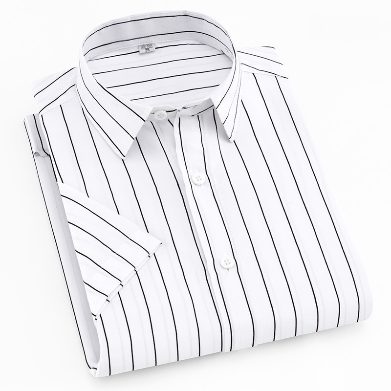 Summer New turn down collar short sleeve striped men casual shirts soft comfortable male clothes without chest pocket 201120