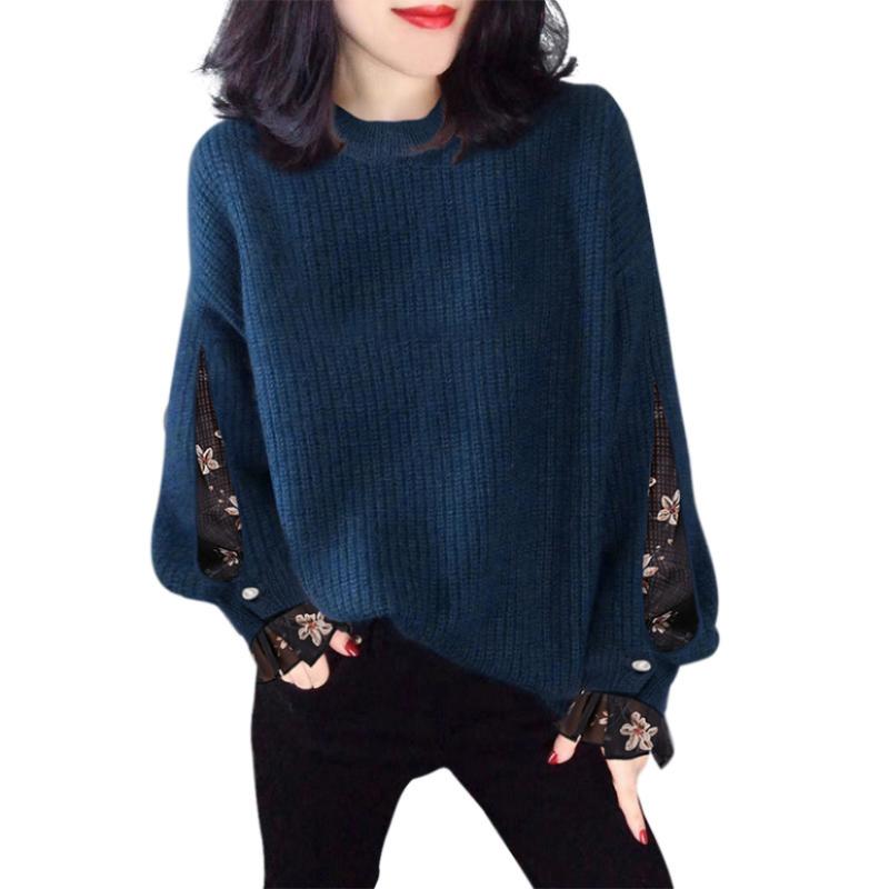 Winter Women Sweater Stitching Chiffon Long Sleeve Loose Knitted Pullovers 2020 Autumn Casual Pink Vintage Jumper, Blue
Winter Women Sweater Stitching Chiffon Long Sleeve Loose Knitted Pullovers 2020 Autumn Casual Pink Vintage Jumper, Blue