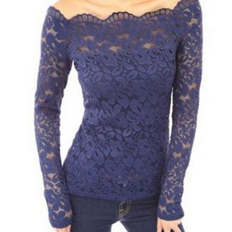 Luck A Women Blouses Lace Black White Blue Red Off Shoulder Long Sleeve Lace Shirt Top Plus Size Summer Clothing 201125