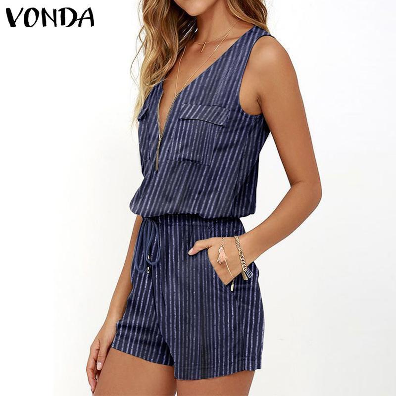 VONDA Short Rompers Women Jumpsuits 2020 Casual Sexy V Neck Sleeveless Tank Playsuits Summer Bohemian Striped Printed Overalls, White
VONDA Short Rompers Women Jumpsuits 2020 Casual Sexy V Neck Sleeveless Tank Playsuits Summer Bohemian Striped Printed Overalls, White