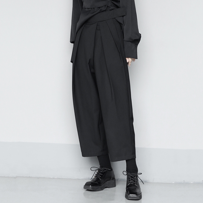 [EAM] High Waist Black Split Joint Pleated Long Wide Leg Trousers New Loose Fit Pants Women Fashion Spring Summer 1U360 201111