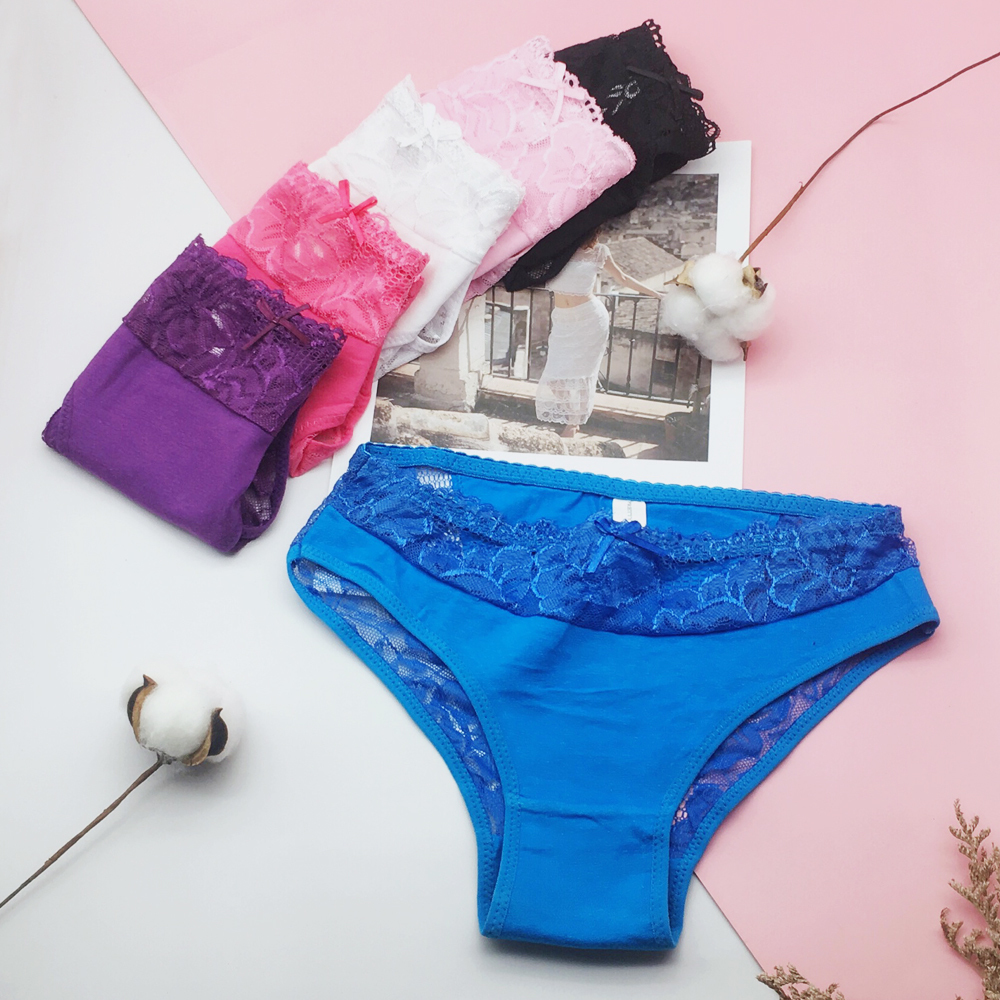 6 Pcs/Lot Women Underwear Sexy Lace 6 Candy Color Women's Cotton Panties 887 201112
