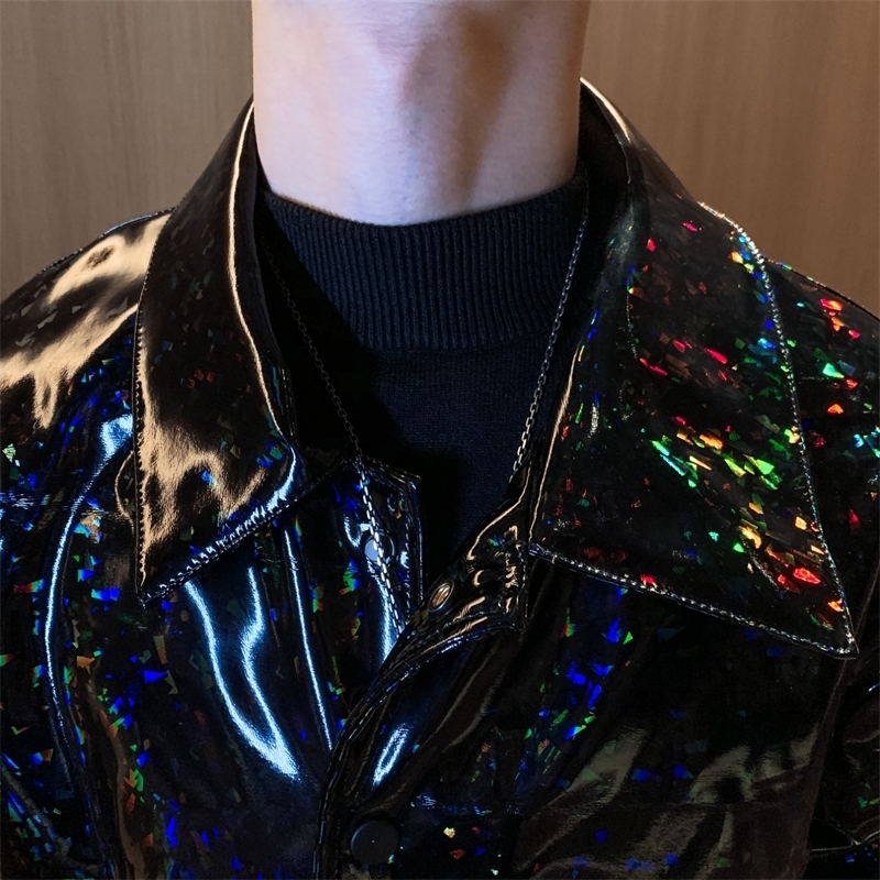 Mirror Leather Shiny Leather Coat Autumn Social Guy Motorcycle Coat Casacas Para Hombre Motorcycle Jacket Male Leather Jacket 201128