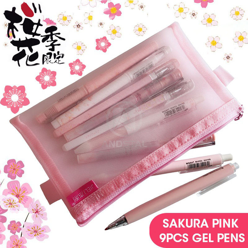 M&G Sakura Pink Cute Kawaii Pen Set Black Gel Ink Pens 0.5mm 0.38mm Retractable for school supplies gelpen stationery roller Y200709