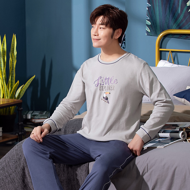 Plus Size 100% Cotton Long Sleeve V-neck Pajama Sets for Men Autumn High Quality Sleepwear Male Loungewear Homewear Home Clothes 201111