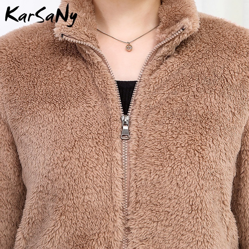 Womens Fleece Jacket Women Winter Autumn Zipper Warm Velvet Jacket Womens Outerwear Womens Thick Doublesided Fleece Coats 201029