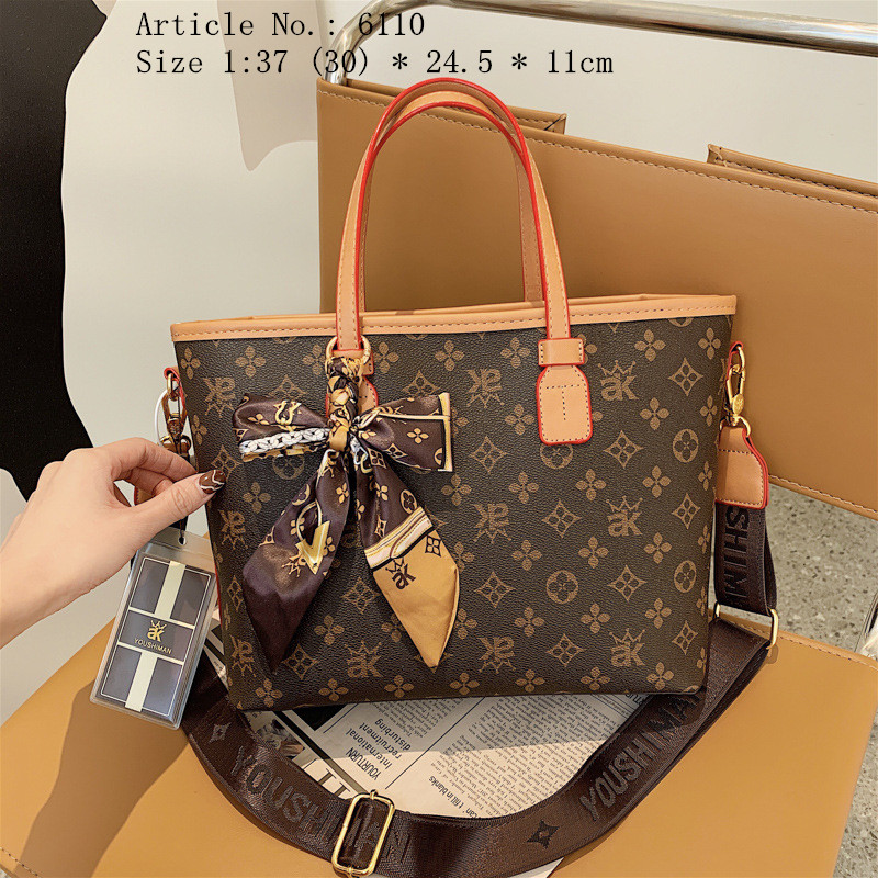 

Wholesale ladies leathers shoulder bags elegant Joker contrast printed handbag sweet bow foreign style backpack large capacity cross style leather handbags, Brown2 3067