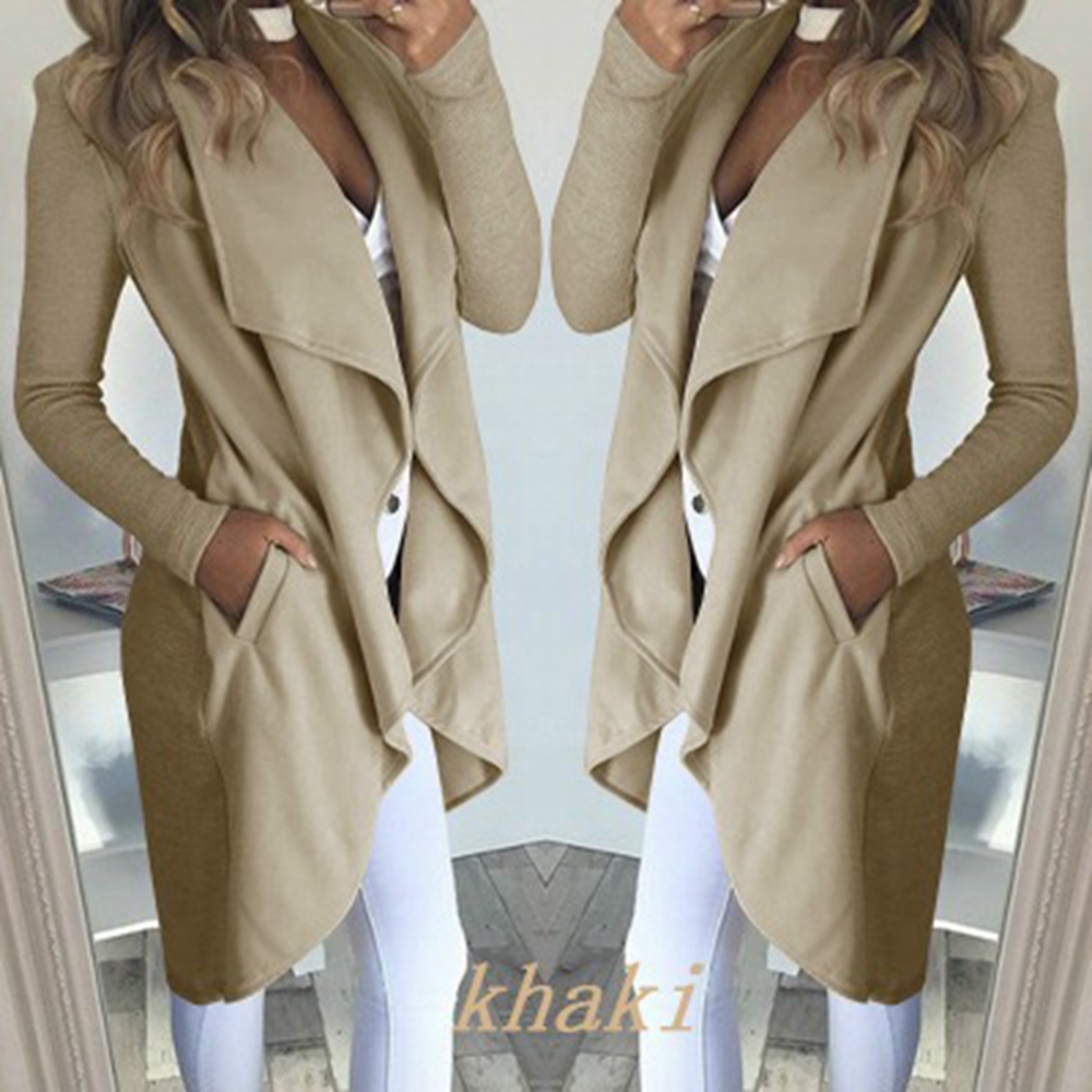 2021 plus size fashion solid color lapel slim long windbreaker jacket women