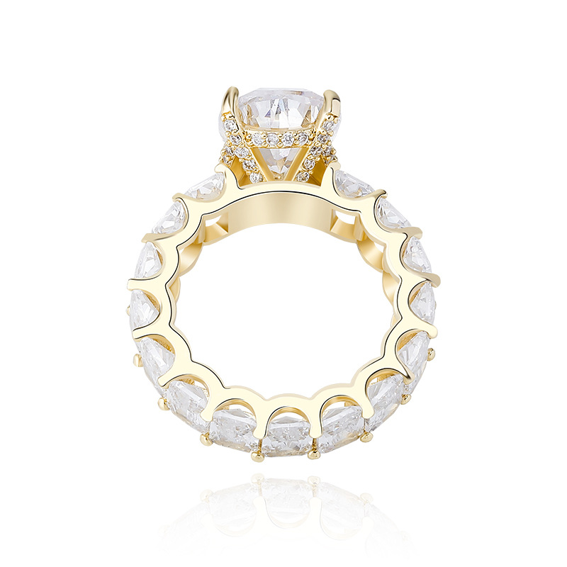 18K Rose Gold Bling Heart Baguette Cubic Zirconia Womens Finger Ring Iced Out Diamond Wedding Band Rings Hip Hop Wolf Tide Jewelry Gifts For Ladies