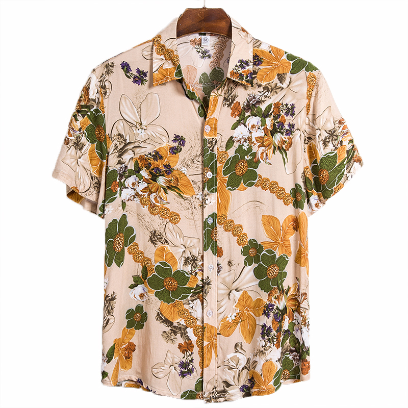 

2021 New Men Short Sleeve Printed Stitching Men's Beach Vacation Shirt Hawaiian Forest Style Casual High Street Breathable Mgmq, 3tc-cs124