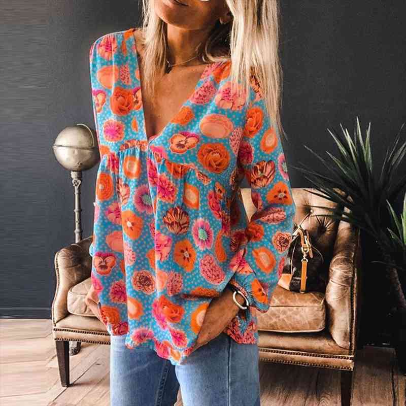 fashion floral print blouse loose v-neck casual autumn winter ladies female women long sleeve blusas pullover, White
fashion floral print blouse loose v-neck casual autumn winter ladies female women long sleeve blusas pullover, White