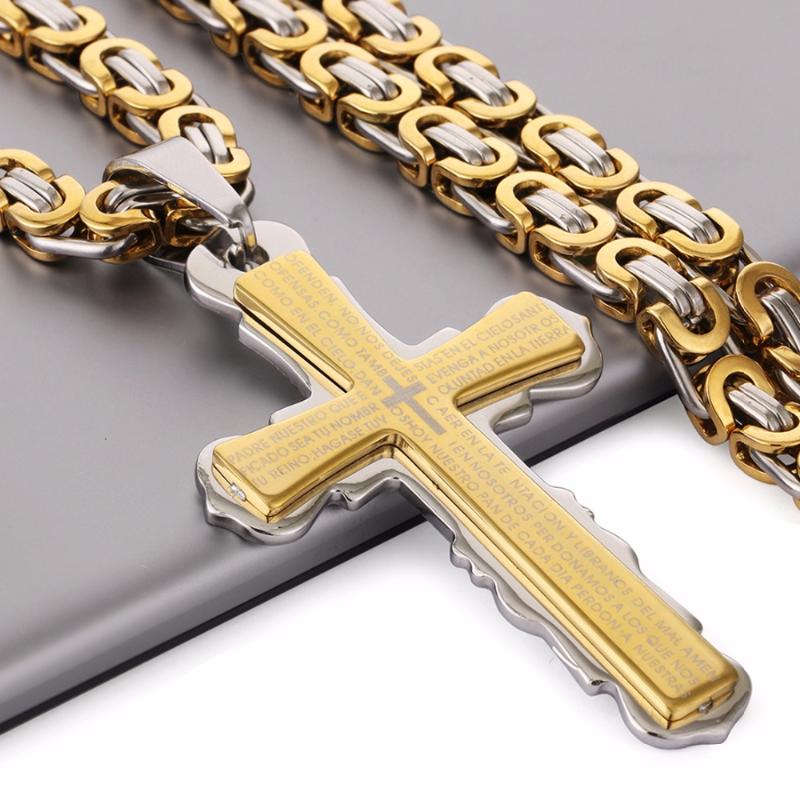 New Simple Cross Pendant Necklaces with Mystery Words Gold Color Stainless Steel Byzantine Chain Men Jewelry 6mm MN77
New Simple Cross Pendant Necklaces with Mystery Words Gold Color Stainless Steel Byzantine Chain Men Jewelry 6mm MN77