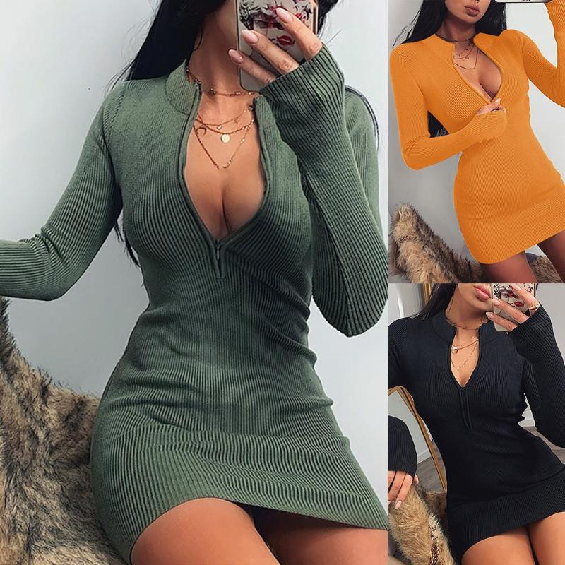 Sexy Women Dress Solid Color Long Sleeve Zipper Deep Dress for Women Party Bodycon Mini Vestidos Femme, Black
Sexy Women Dress Solid Color Long Sleeve Zipper Deep Dress for Women Party Bodycon Mini Vestidos Femme, Black