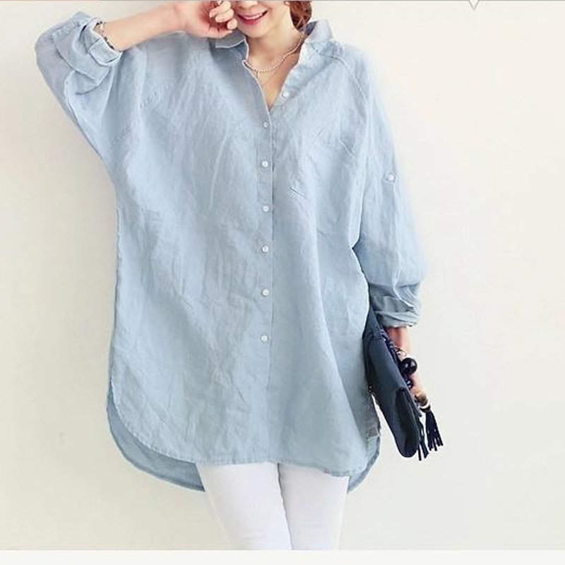 White Casual Linen Women Vogor Sean Womens Blouses Shirt Spring Summer Blusas Office Lady Elegant Loose Tops and Blouses 6081 50 201201