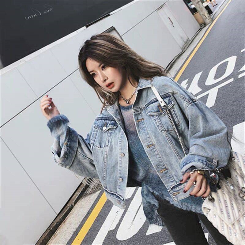 Women bat sleeve tassel short loose burr denim jacket Female Fashion new boyfrieds outwear Autumn Streetwear jean coat 201106