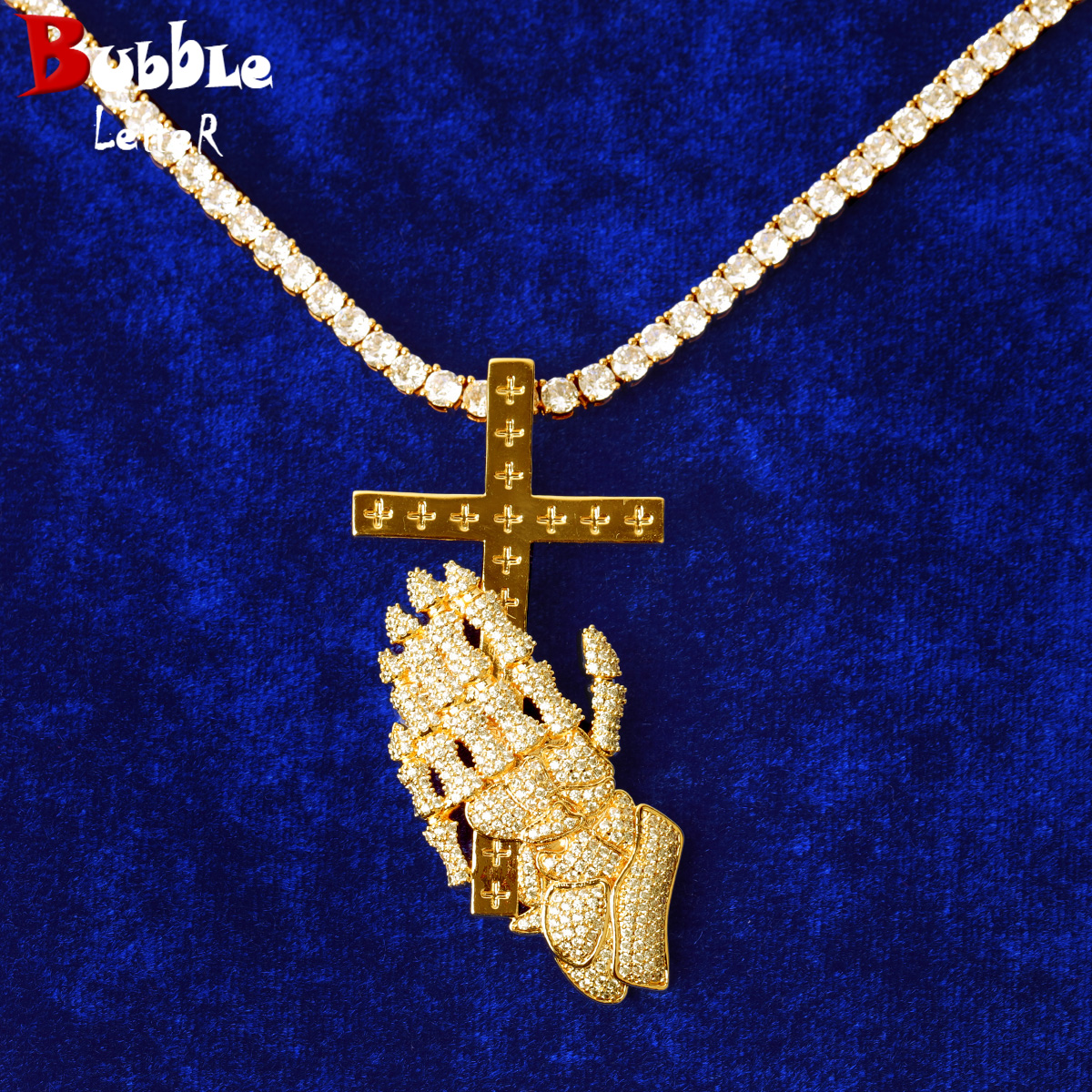 Bubble Letter Cross Hand Pendant Men Necklace Real Gold Plated Hip Hop Jewelry for Gift
Bubble Letter Cross Hand Pendant Men Necklace Real Gold Plated Hip Hop Jewelry for Gift