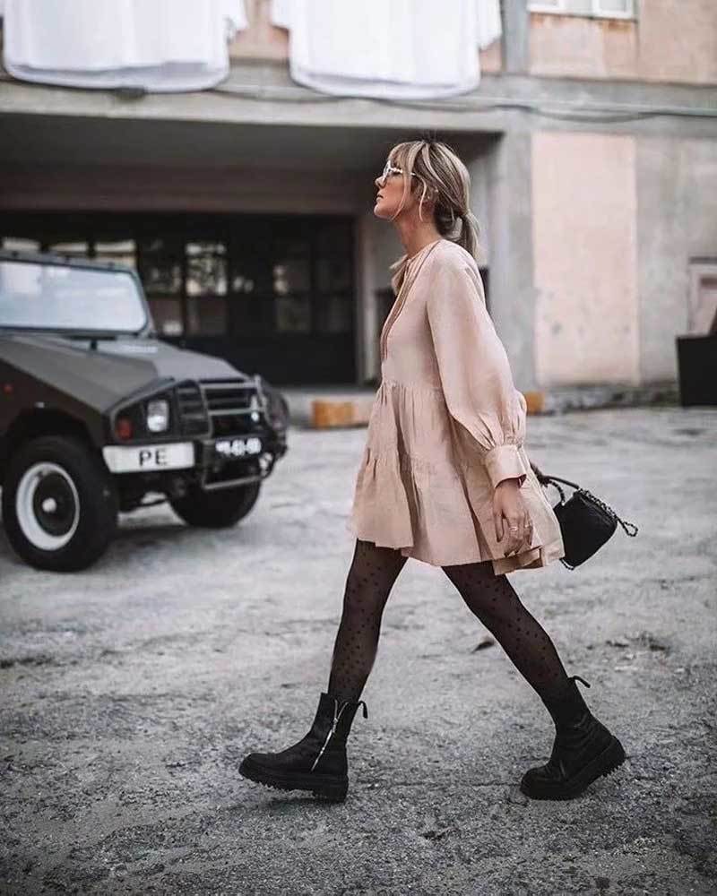 INSPIRED LINEN TUXEDO SHIRT women long Balloon sleeves autumn winter party tiered pleating BOHO DRESS 201127