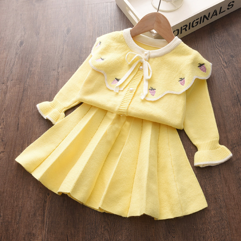 Bear Leader Autumn Knitwear Girls 2pcs Clothes Set Baby Single-breasted Sweater Pleated Skirts Kids Chindren Winter Wear ClothesX1019