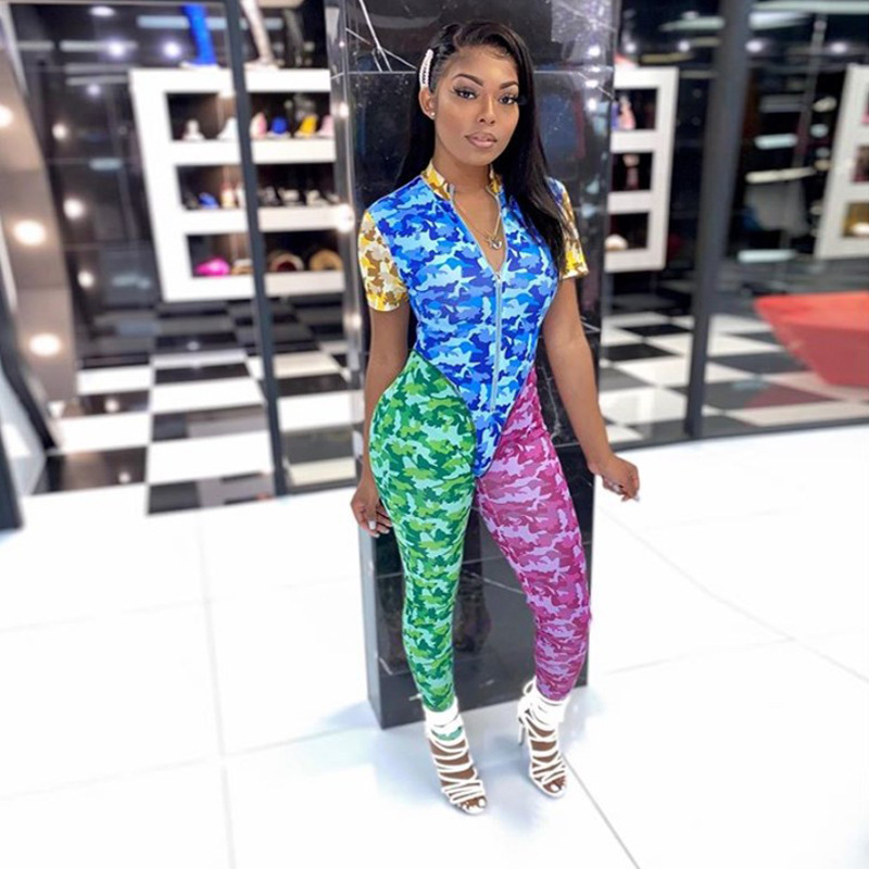 HAOYUAN Sexy Camouflage Two Piece Set Tracksuit Women Summer Clothes Bodysuit and Pant Sweat Suits 2 Piece Outfits Matching Sets T200603