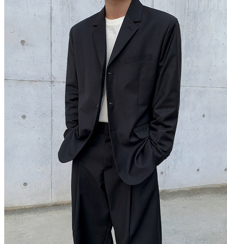 IEFB /men's autumn new single breasted suit + fashion black Wide Leg suit pants loose streetwear all-match 2 piees set 9A30 201105