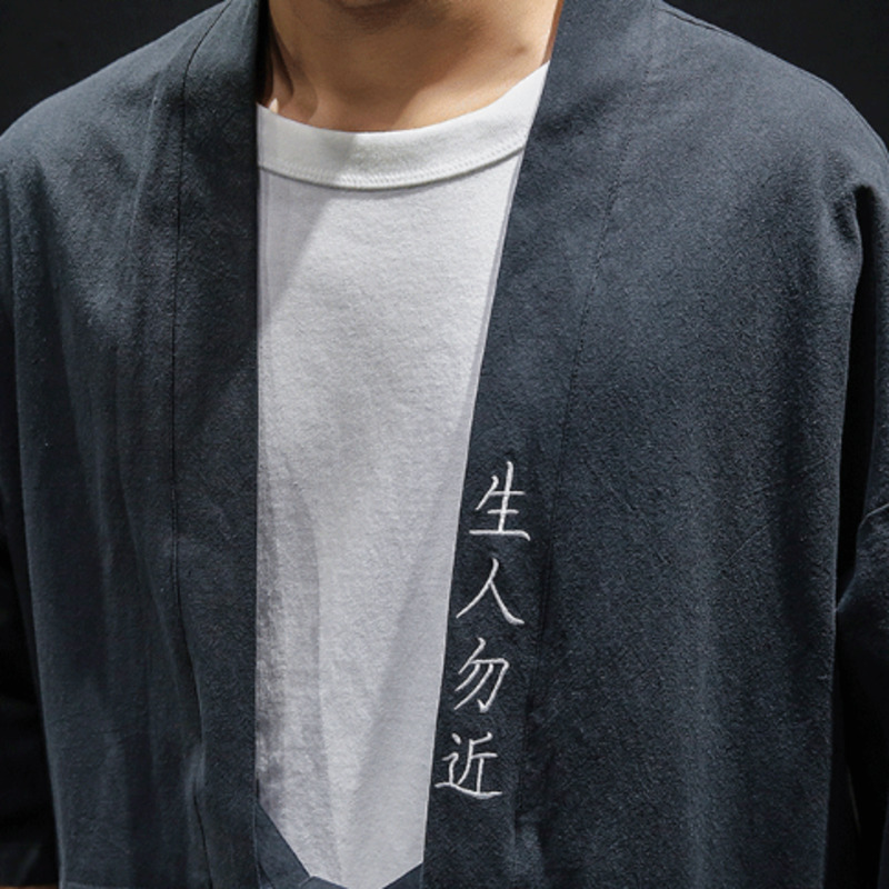 Black Jacket For Men - 5Xl Loose Streetwear Hip Hop Jacket, Vintage Kimono Outerwear B4