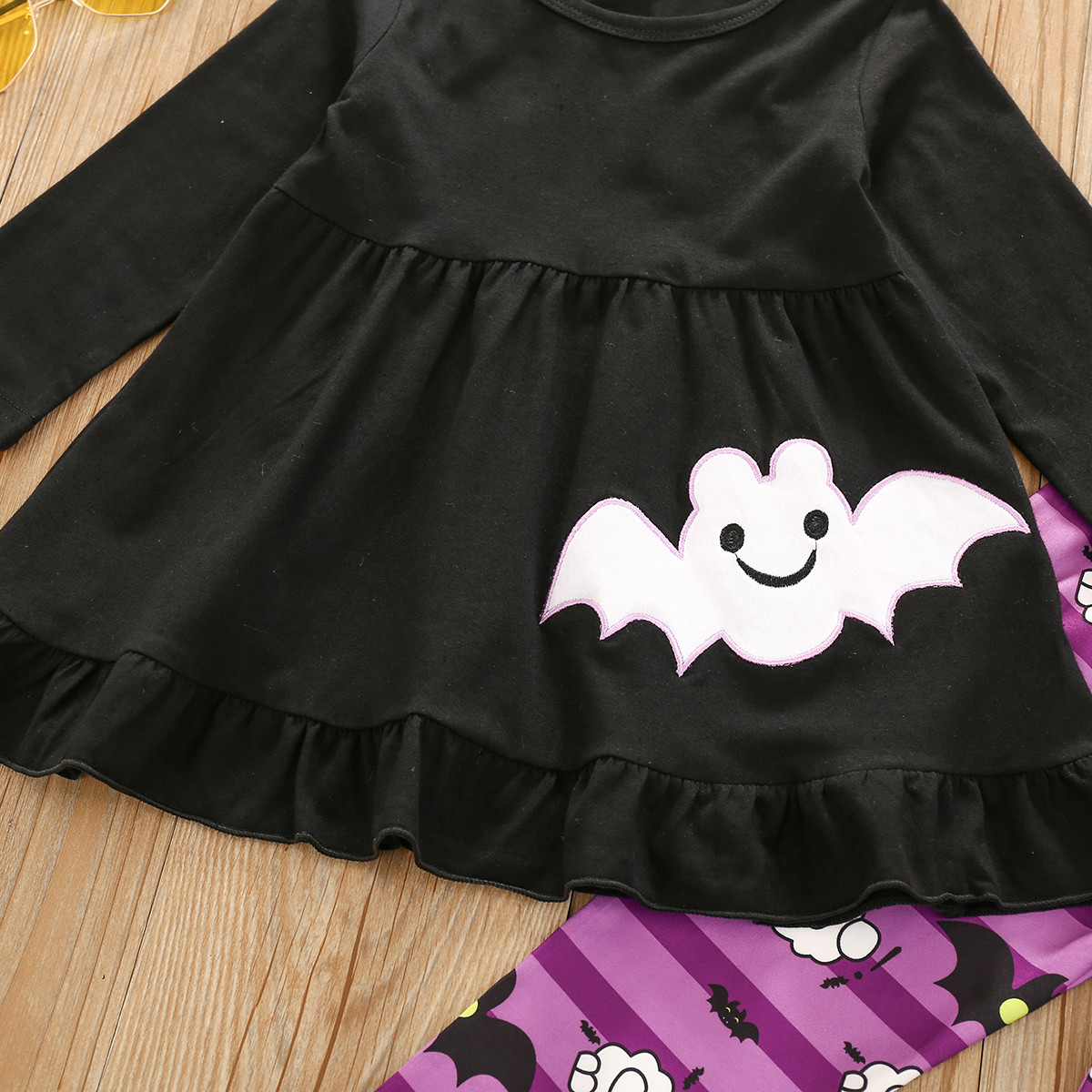 Pudcoco Newest Halloween Clothes Toddler Baby Girl Long Sleeve Ruffle Tops Print Striped Long Pants Headband 3Pcs Halloween SetX1019