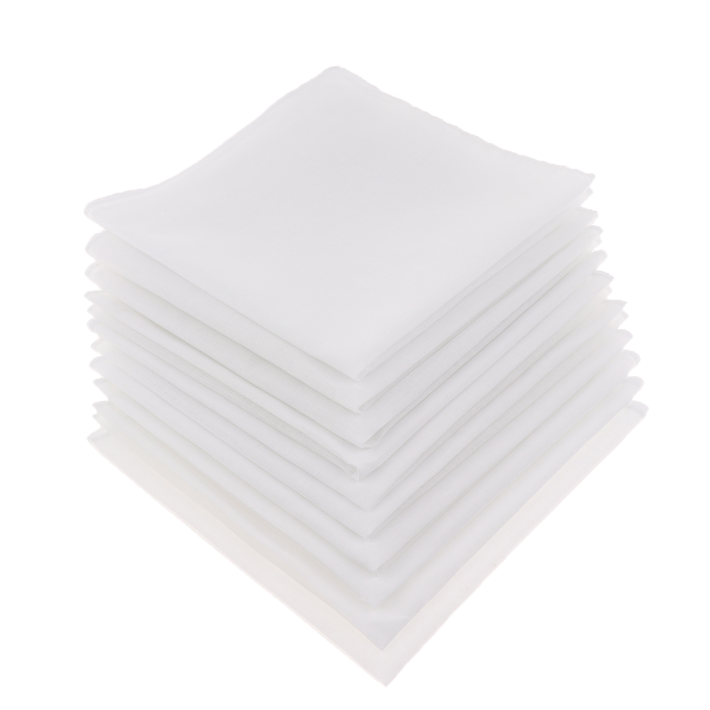 10pcs Mens White Handkerchiefs 100% Cotton Super Soft Washable Hanky Chest Towel Pocket Square 28 x 28c