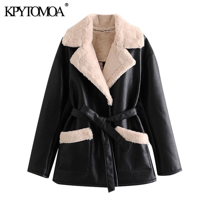 KPYTOMOA Women Fashion With Fur Faux Leather Thick Warm Jacket Coat Vintage Long Sleeve Tied Belt Female Outerwear Chic Top 201109, As picture
KPYTOMOA Women Fashion With Fur Faux Leather Thick Warm Jacket Coat Vintage Long Sleeve Tied Belt Female Outerwear Chic Top 201109, As picture