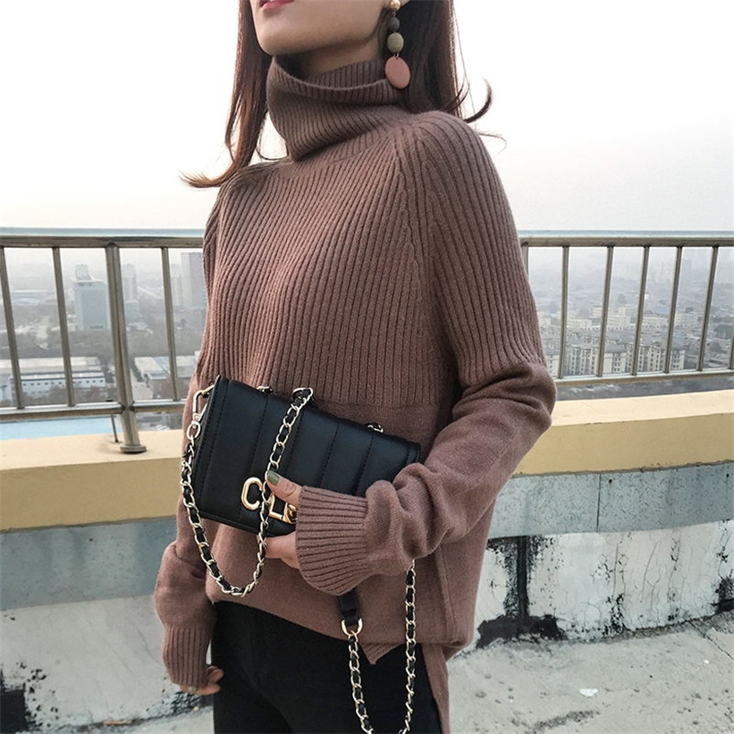 High quality turtleneck ladies winter pullover cashmere solid knit fall fashion sweater 201222